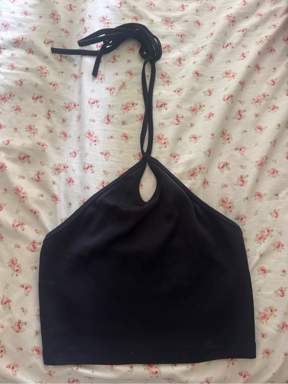 Zara Black Halter Crop Top with Keyhole